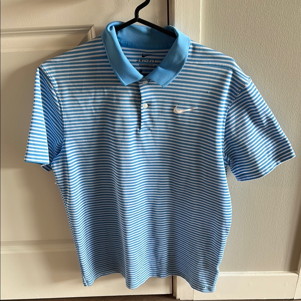 Nike Golf Men's Blue Striped Polo Shirt Medium